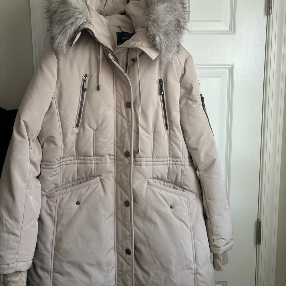 Cream Puffer Coat with Hood